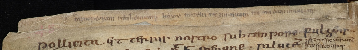 The opening of Juvencus Three, the earliest written piece of Welsh verse, now reattached to the MS (CUL MS Ff.4.42, fol. 25v).