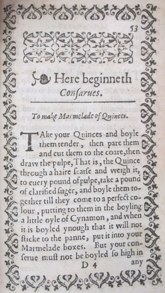 A recipe from 1608 for making 'marmelade of quinces', a Christmas favourite (SSS.27.5)