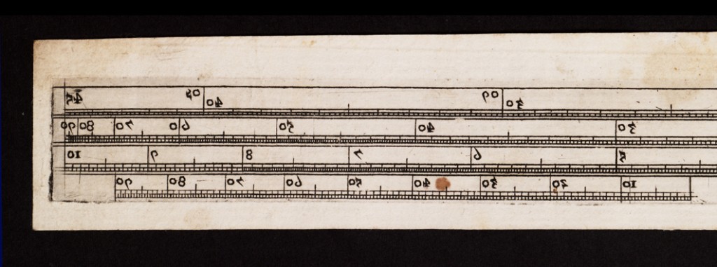 Closeup of one end of the UL slide rule.
