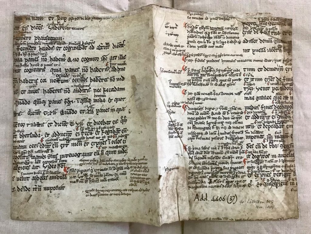 MS Add. 4406 (37) is a partial bifolium from a glossed bible of the late 12th or early 13th century.