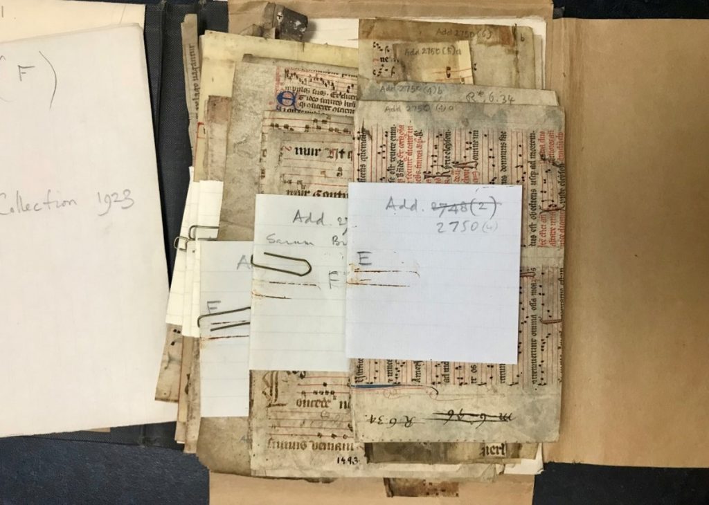 MS Add. 2750 (1-29), a collection of liturgical fragments with their accompanying 19th- and early 20th-century materials still in its “original” portfolio housing